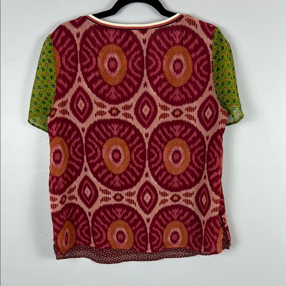 Scotch & Soda Patterned Red and Green Short Sleeve Top Women's Top Size 2 - Picture 9 of 9